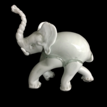 Vintage White Glass Elephant Figurine With Flaw  8.5&quot; Trunk Up Made In France - £17.54 GBP
