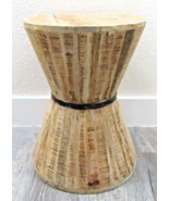 Vintage Rustic Indoor Outdoor Teak Stave Hourglass Side Table 20.5&quot; Tall  - $338.21 CAD