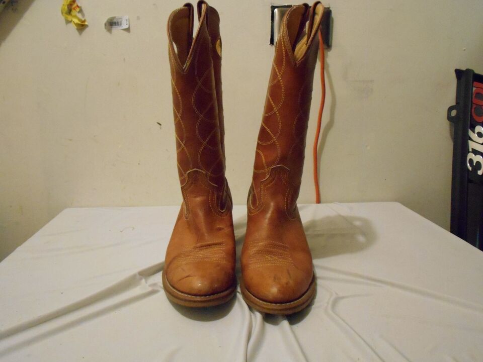 Acme Brown Leather Tall Buckaroo Cowboy Boots Mens 8.5D 8.5 D  4607 USA ... - $48.75