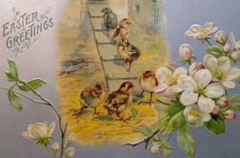 Easter Greetings Postcard Baby Chicks Flowers Embossed Vintage Original - £4.74 GBP