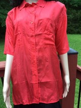 VINTAGE 100% SILK DETAILS EXPRESS RED BUTTON DOWN PADDED SHOULDERS BLOUS... - $11.88