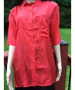 VINTAGE 100% SILK DETAILS EXPRESS RED BUTTON DOWN PADDED SHOULDERS BLOUS... - £9.38 GBP