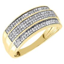 Diamond Wedding Band Men&#39;s 10K Yellow Gold Fn 3 Row Round Cut Pave Ring 0.96 Tcw - £69.35 GBP