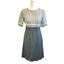 Vintage 60s Pencil Day Dress Gray Ruffle Trim Knee Length Striped Sz Small - $56.99