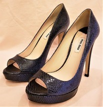 Made in Italy MIU MIU High Heel Shoes Sz.EU37/~US7/7.5 Blue Snake Print Leather - £120.17 GBP