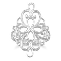 925 Sterling Silver Polished Ornate Filigree Design Thick Metallic Women&#39;s Ring - £157.73 GBP