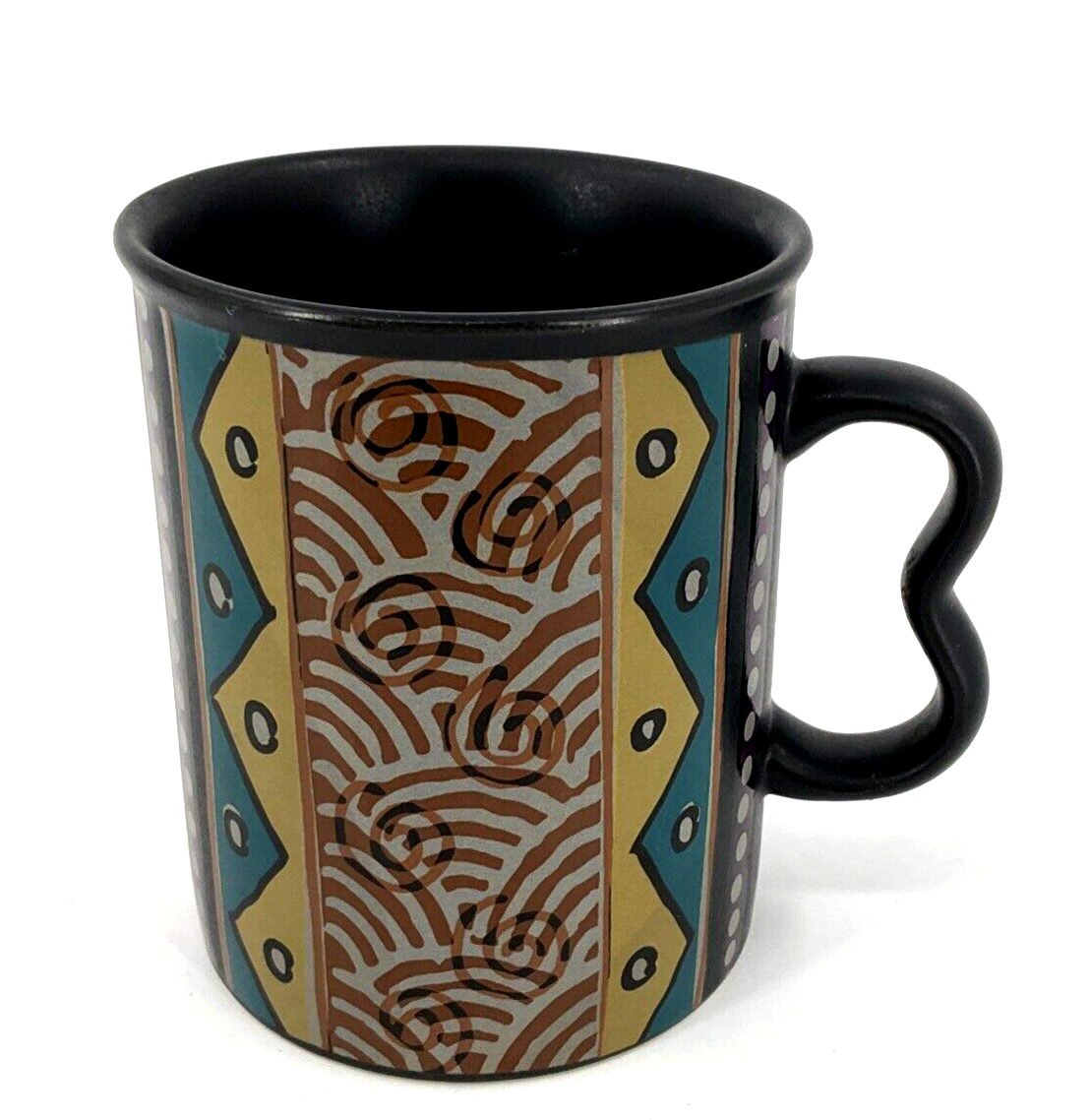 Pfaltzgraff Designer Collection Large Black Mug Cup Geometric Designs 14oz - $9.89