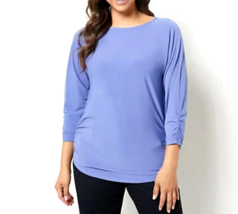 Dennis Basso Italia Knit Dolman Sleeve Ruched Top - BLUE BLOSSOM,  LARGE - £16.82 GBP