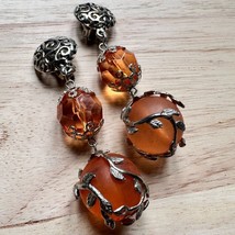 Vintage Amber look alike drop ball clip on earrings long branches, Art D... - $699.14 MXN