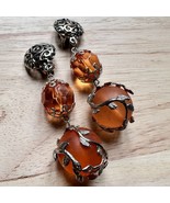 Vintage Amber look alike drop ball clip on earrings long branches, Art D... - $37.24