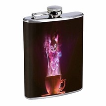 Tea Cup Cat Fantasy Hip Flask Stainless Steel 8 Oz Silver Drinking Whisk... - $185.46 MXN