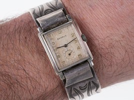 30&#39;s-40&#39;s Heavy Stamped Native American Silver watch cuff with original working - £618.90 GBP