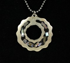 Vintage Inlaid Abalone Shell Mexico Fashion Costume Jewelry Necklace w/ Pendant - £10.52 GBP