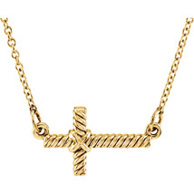 14K Gold Sideways Rope Cross Necklace (Choice of Gold) - £238.99 GBP