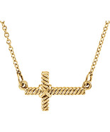 14K Gold Sideways Rope Cross Necklace (Choice of Gold) - $7,750.67 MXN