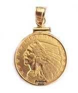 $5 American Indian head gold coin encased in 14k gold screw top frame pendant - $1,387.00