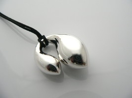 Tiffany &amp; Co Silver Large Double Teardrop Drop Necklace Pendant Silk Cor... - £374.09 GBP