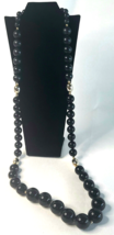 Vintage Black And Gold/Silver Beaded Single Strand Necklace 29&quot; - £4.81 GBP