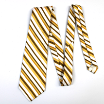 Vintage 70s Striped Neck Tie Cream Yellow Brown Union Made Disco Mod Retro - £17.72 GBP