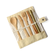 Bamboo Utensils Wooden Travel Cutlery Set Reusable Utensils With Pouch Camping U - £10.51 GBP+