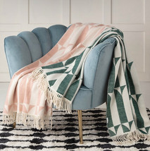 The Novogratz Waverly Tile Throw Blanket in Pink &amp; Green 50&quot;W x 60&quot; L - £18.07 GBP