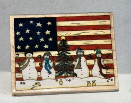 A Patriotic Winter Snowmen Brother Sister Design Studio Wood Rubber Stamp JR1033 - £6.86 GBP
