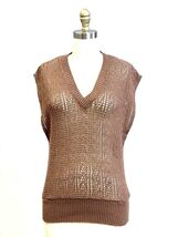 Vtg 70s Its Pure Gould Open Knit Vest Tank Light Brown Acrilan Womens M L - $44.95