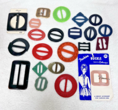 Lot 23 Antique Vintage Plastic Assortment Scarf Belt Buckles Red Green Blue - $32.18