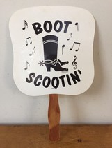 Vtg Boot Scootin Country Music Notes Handheld White Paper Fan W/ Wood Handle - £29.22 GBP