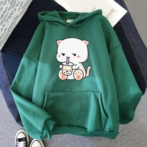 Harajuku Hoodies Lovely Cat Kawaii Casual Hoody O-Neck Women&#39;s Clothes Boba Tea  - £58.17 GBP