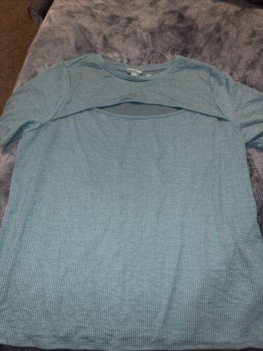 Ava &amp; Viv Women&#39;s Knit Short Sleeve Cut Out Tee Shirt Size 2X. Teal Blue. E - $14.40