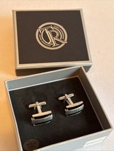 Men’s Initial Cufflinks “GH” Letter Monogram Stainless Steel Black Silver Square - £5.34 GBP