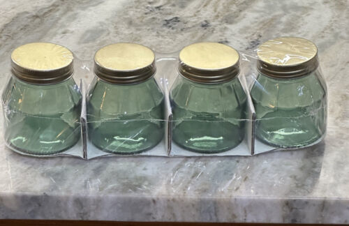 Aniko Set Of 4 Safe Food Green Glass Jars. 3 Inches H. No Micro/Hand Wash - $26.61