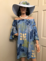 Hawaiian Quilt Print Off-The Shoulder Rayon Dress,Vintage 70&#39;s Dress,Mid... - $120.00