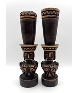 Vintage Wooden Hand Carved Tiki Totem Candlesticks 2 Pair Polynesian Tap... - $369.71 MXN