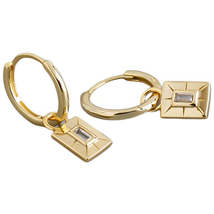 Anyco Earrings Gold Plated Luxury Square French Eye Gold Charm Pendant Drop - £22.96 GBP