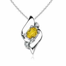 ANGARA 4x3mm Natural Yellow Sapphire and Diamond Pendant Necklace in Silver - £113.67 GBP+