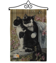 Tuxedo Cat Burlap - Impressions Decorative Metal Wall Hanger Garden Flag Set GS1 - £27.24 GBP
