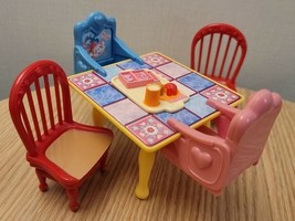 Fisher Price Loving Family Kitchen Table 2 Red Chairs, Boosters &amp; Breakf... - $25.21