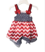 Little Lass Toddler Patriotic Sundress Sz 2T Smocked Handkerchief Sequin... - $8.54