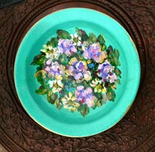 Decorative Metal Plate Wall Hanging Home Decor Hand Painted Flowers - £15.49 GBP