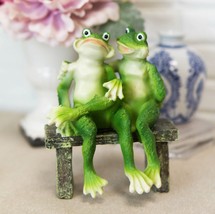Rainforest Romantic Frog Couple Lovers Sitting On Park Bench Decor Figur... - $23.99