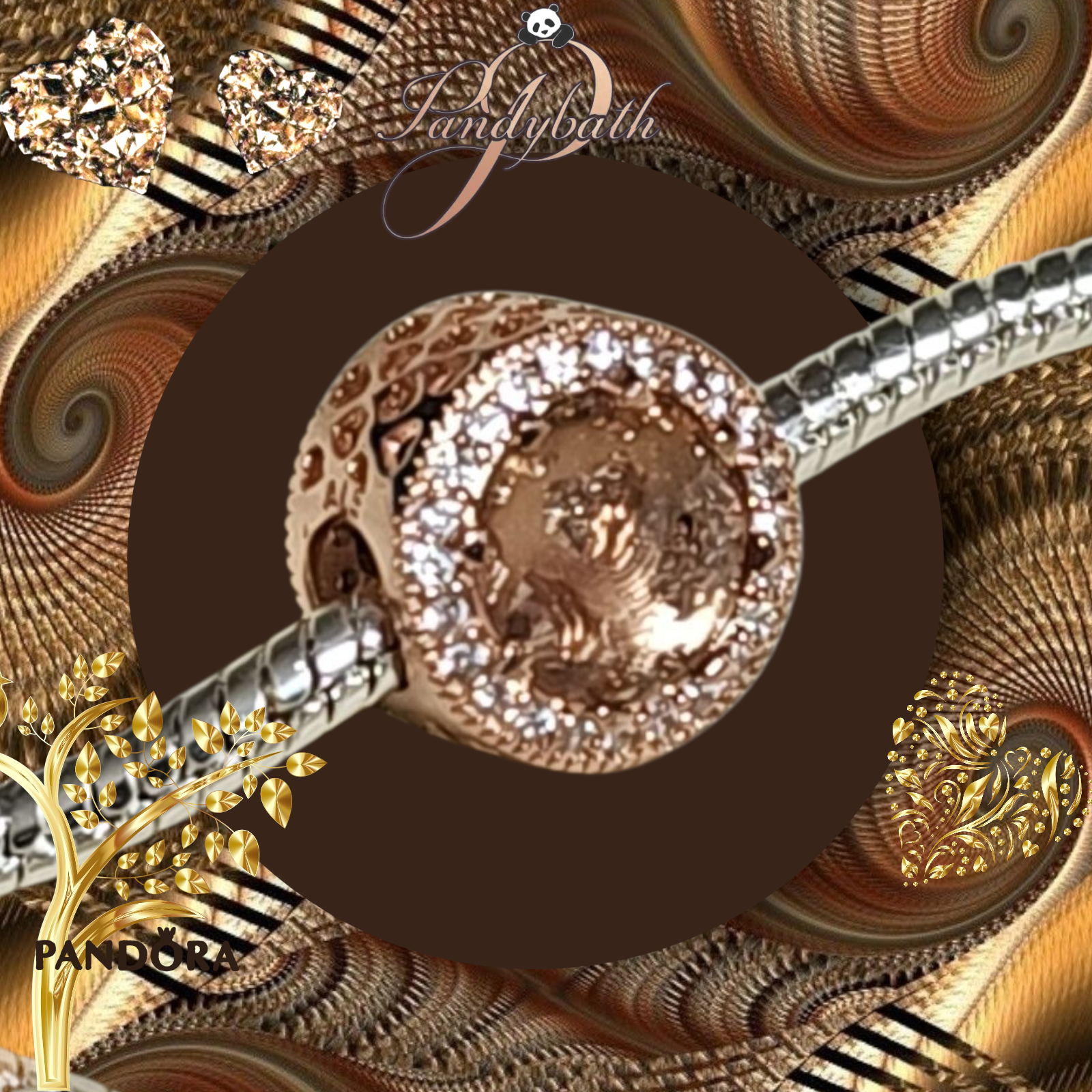 Pandora Rose Gold Radiant Hearts Charm Brown Bead Charm US SELLER Item image 3