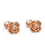 14K Rose Gold Plated Round CZ Small rose Screwback Earrings Mothers Day ... - $54.53 CAD