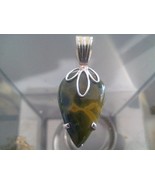 Handmade .925 Sterling Silver / Brass Green Agate Stone Pendant - Free S... - $30.13 CAD