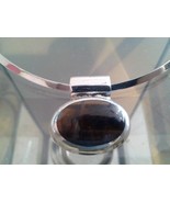 .925 Large Sterling Silver Tiger&#39;s Eye Pendant With  Choker Style Necklace - $89.07 CAD