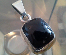 .925 Sterling Silver Black Square Cut Onyx Pendant - Free Shipping - £27.64 GBP