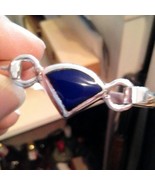 .925 Sterling Silver Blue Stone Bangle Bracelet- Free Shipping ! - £31.44 GBP