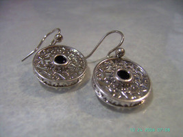 Ornate Handmade .925 Sterling Silver Onyx Dangle Earrings - Free Shipping - £21.69 GBP