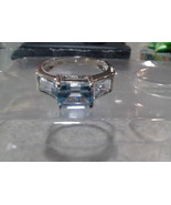 10k WG White Gold 2 CTW 3 Stone Emerald Cut Aquamarine Topaz Ring- Free ... - £279.41 GBP